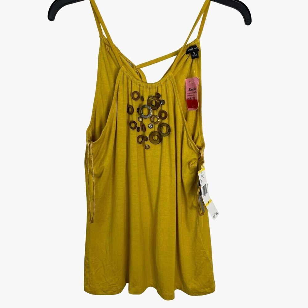 Nine West Blouse Women Medium Sleeveless Stretch Mustard color Rayon Blend